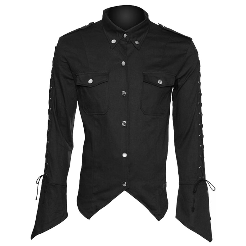 Men Gothic Shirt Black Cotton Full Sleeve Lace Style Maurice Shirt Halloween Shirt | Gothic Shirt